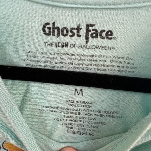 Ghost Face Scream Halloween Themed Turquoise Short Sleeve Tee Shirt - Picture 5 of 5